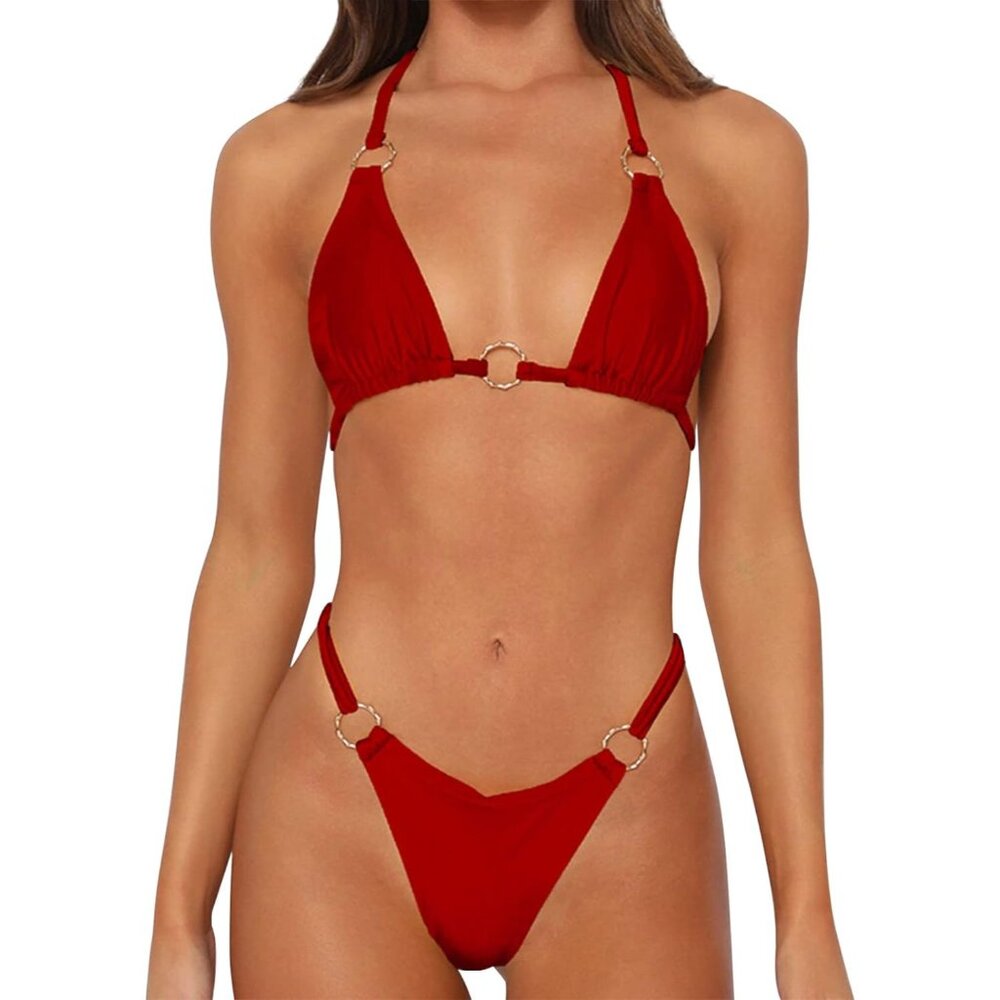 High Waisted Bikini Sets for Women Two Piece Swimsuit V Neck